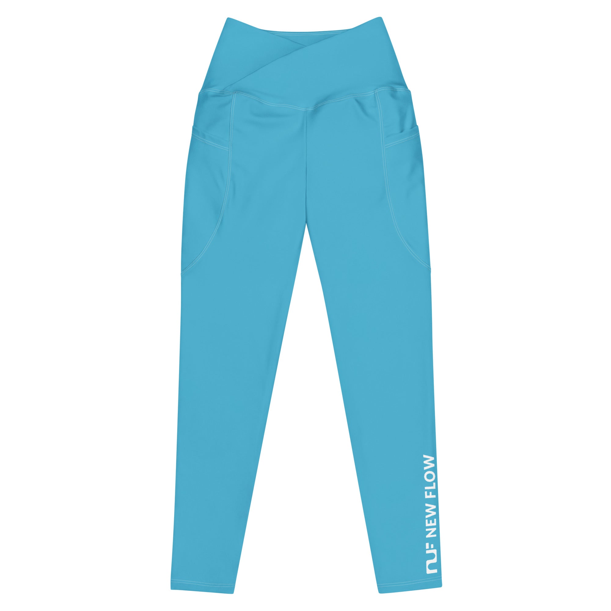 WOMEN'S CROSSOVER LEGGINGS, W POCKETS – CERULEAN BLUE