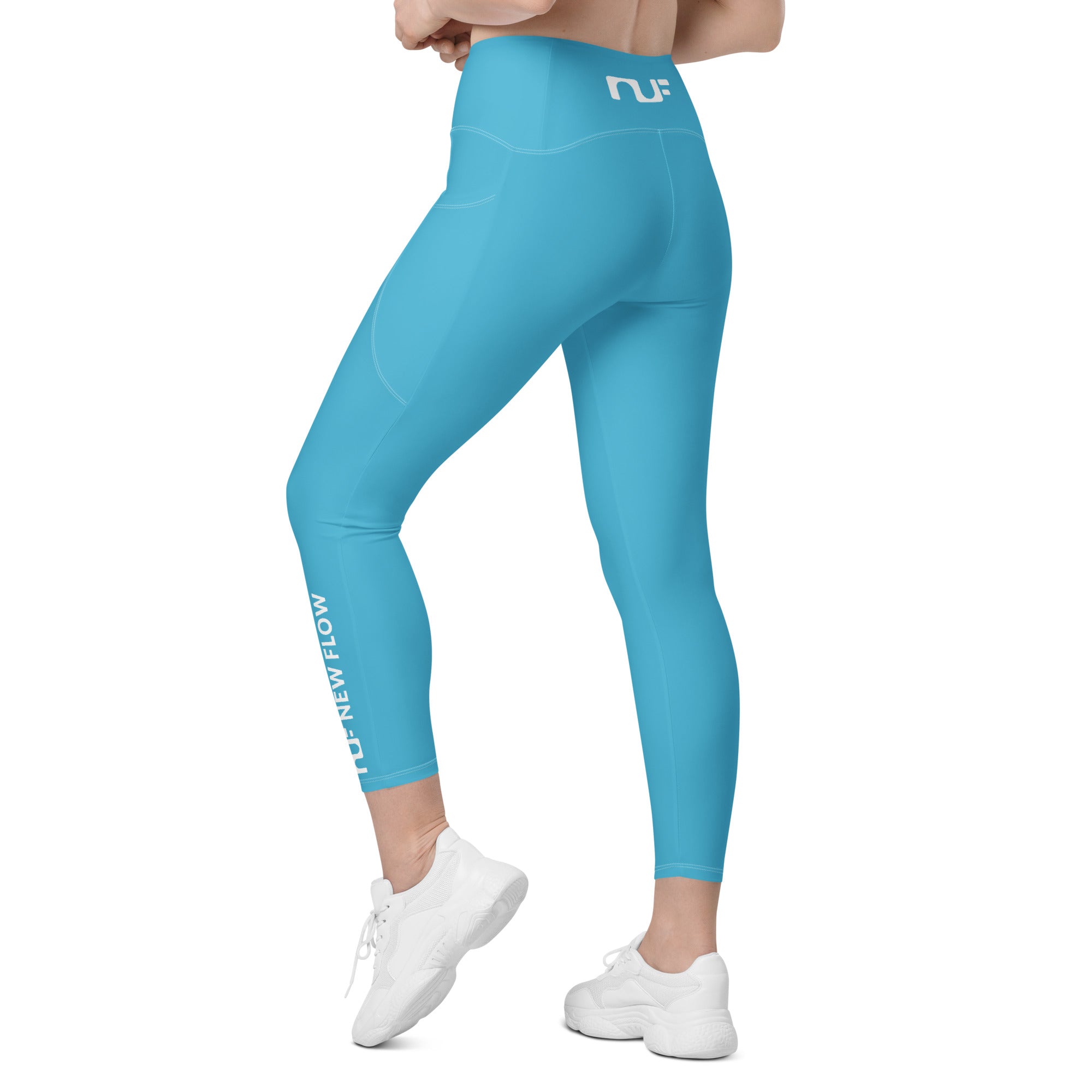 WOMEN'S CROSSOVER LEGGINGS, W POCKETS – CERULEAN BLUE