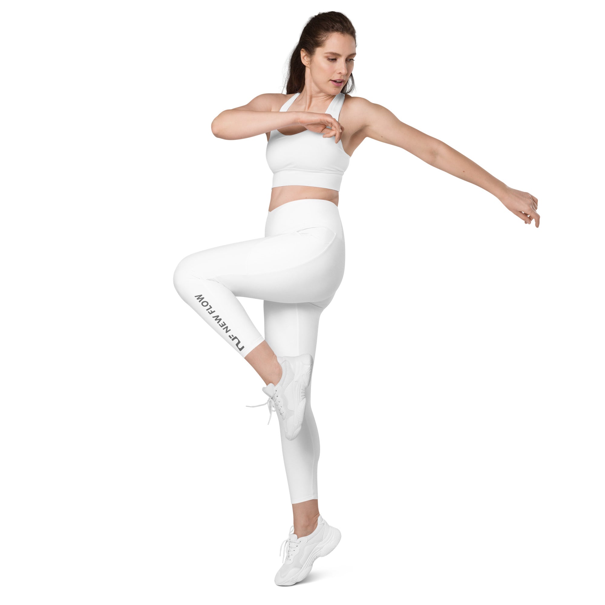 WOMEN'S CROSSOVER LEGGINGS, W POCKETS – WHITE