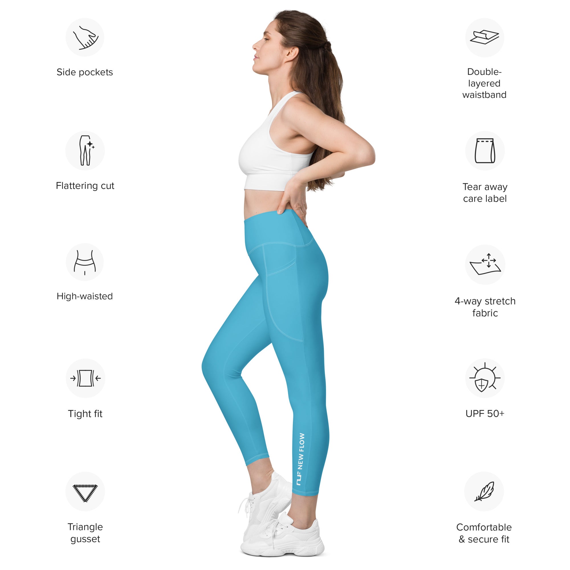 WOMEN'S LEGGINGS, W POCKETS – CERULEAN BLUE