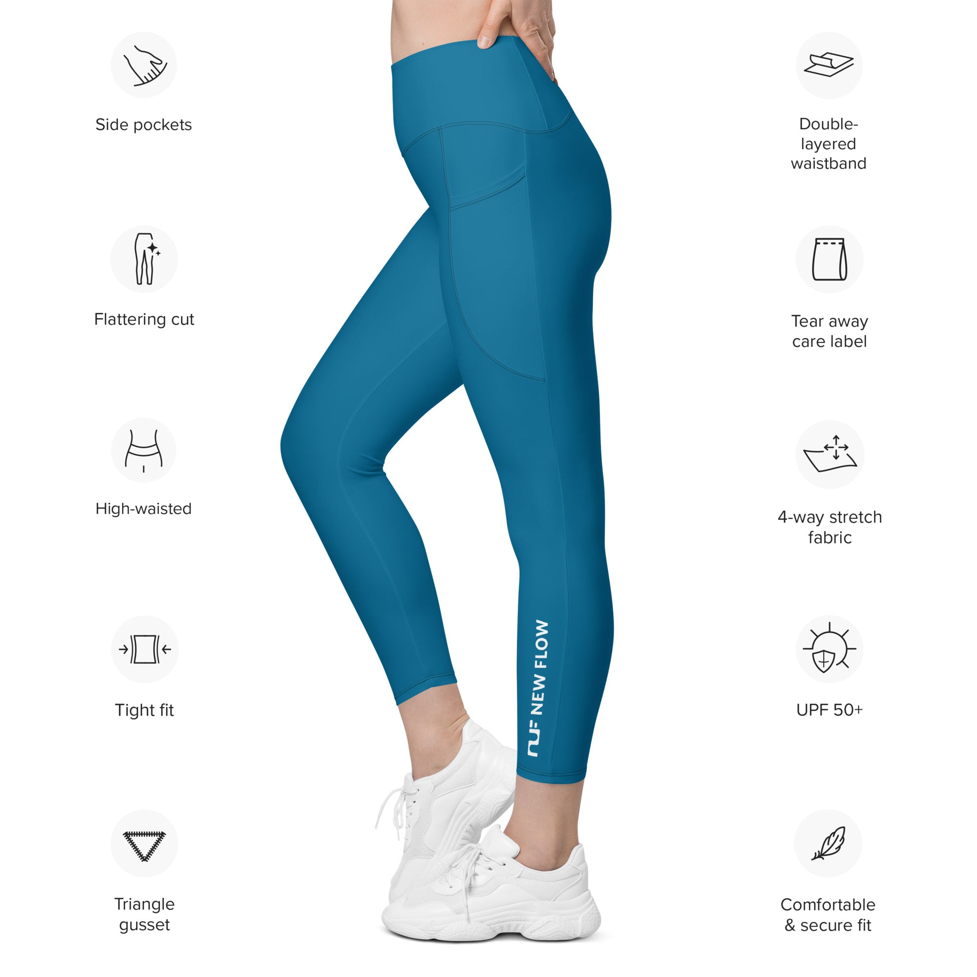 WOMEN'S LEGGINGS, W POCKETS – EMERALD BLUE