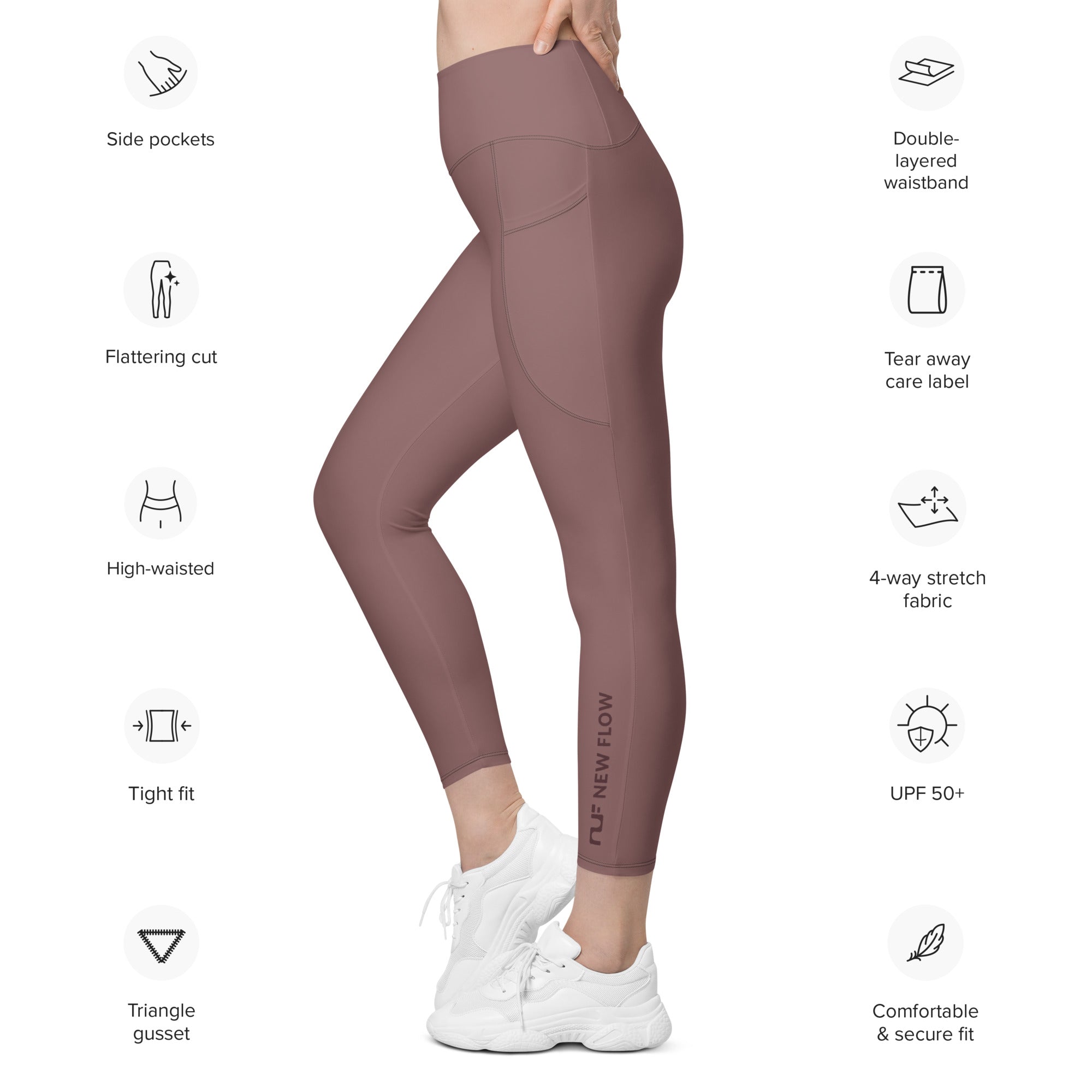 WOMEN'S LEGGINGS, W POCKETS – ROSE TAUPE