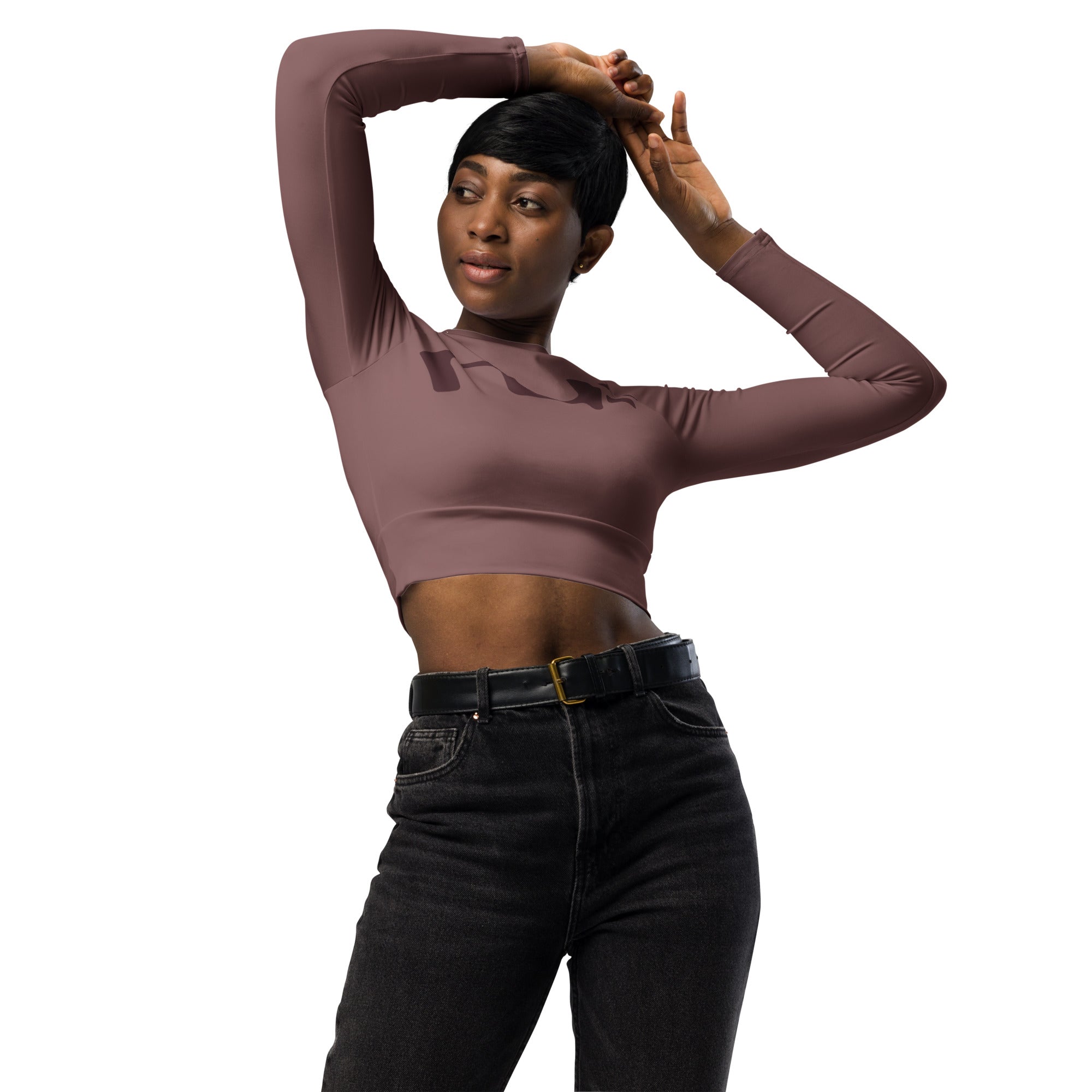 WOMEN'S RECYCLED LONG-SLEEVE CROP TOP – TAUPE