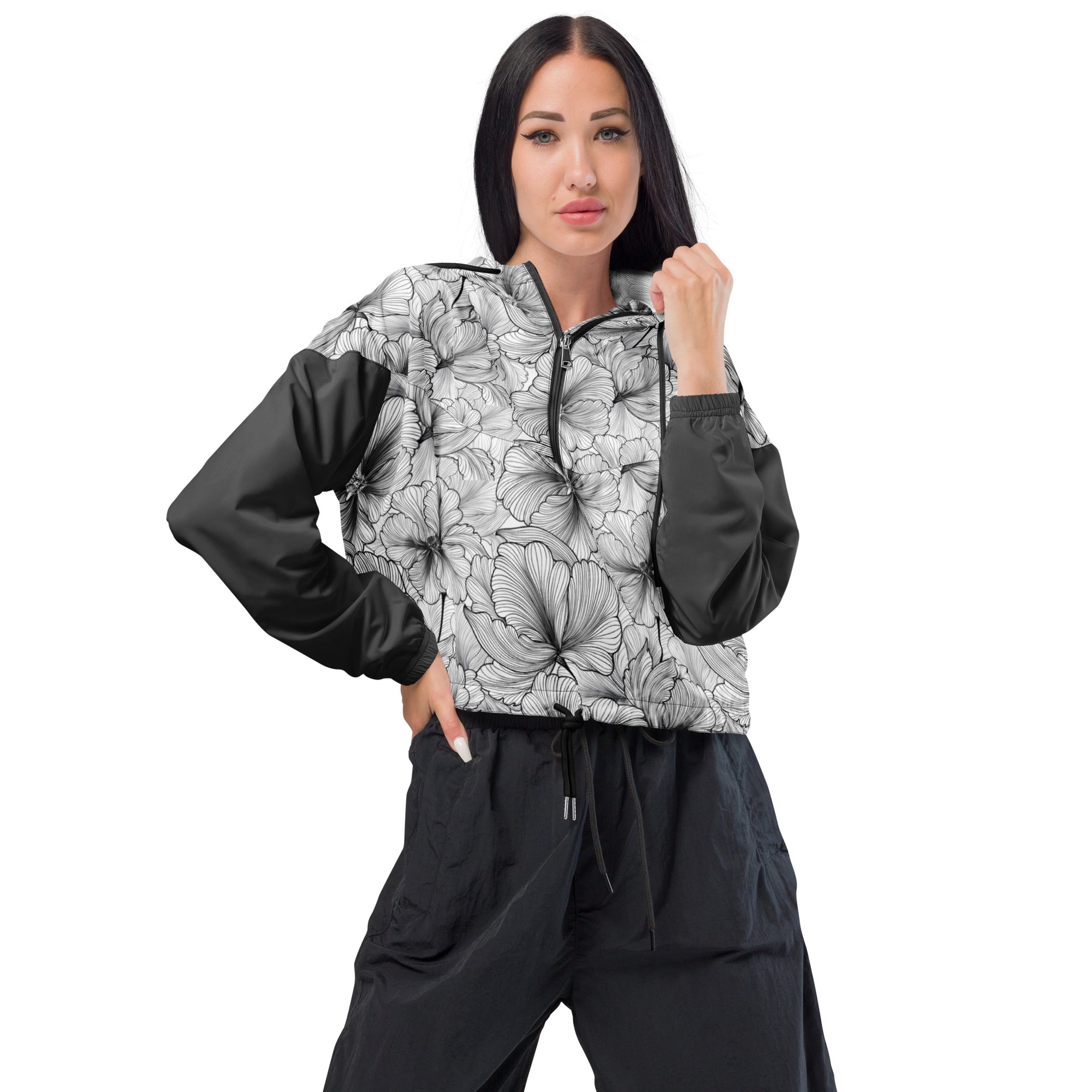 WOMEN'S WINDBREAKER, CROPPED – FLORAL